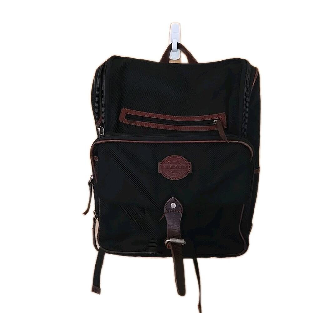 FILSON Utilatarian Brown Leather Accent Backpack 15x12x6 Laptop Sleeve
